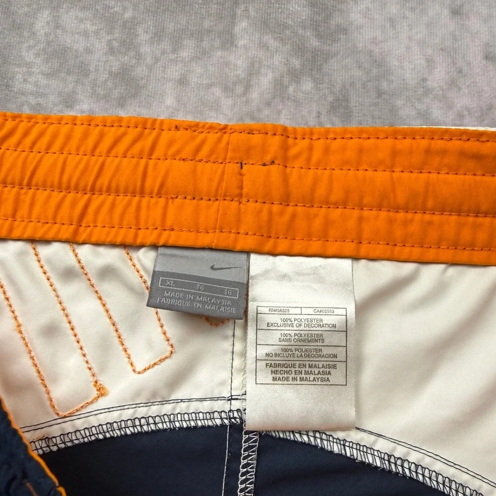 Nike Mens Athletic Shorts XL Navy Blue Orange Colorblock Drawstring Basketball